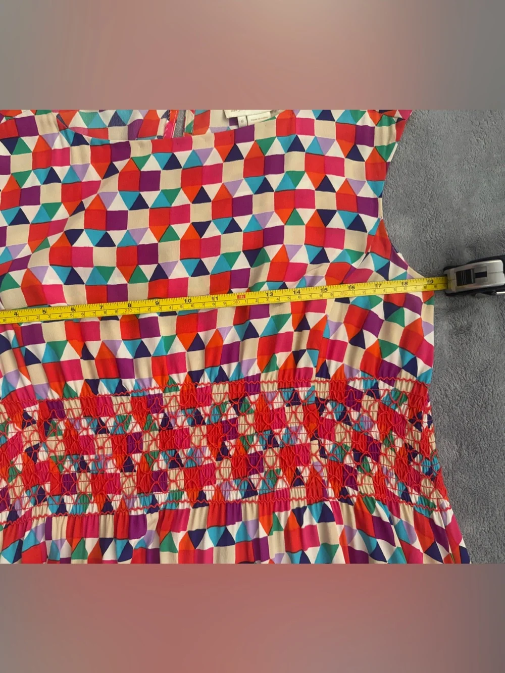 Kate Spade Abbey Dress Size 6 Multi Pueblo Tile Silk Geometric Smocked Waist
